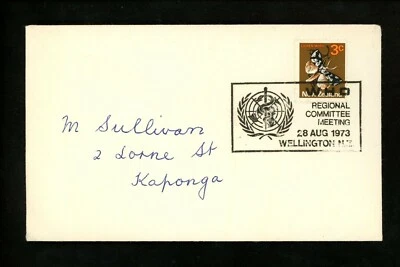 Historia Postal Nueva Zelanda Sc #442 ONU OMS Salud Eslogan 1973 Wellington Kaponga Foto 1 de 2