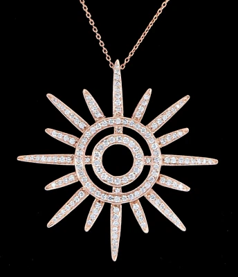 Juego de 1,00 pavé de oro rosa de 14 quilates colgante redondo de diamante cadena de 18"" Foto 1 de 4