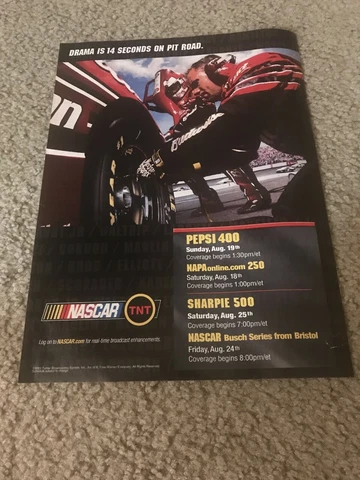 Vintage NASCAR ON TNT Poster Print Ad 2001 PEPSI 400 SHARPIE 500 RACE Cover
