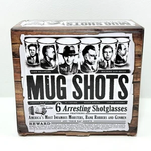 Set of 6 Mug Shots Shot Glasses Mobsters Robbers & Gunmen - Picture 1 of 2