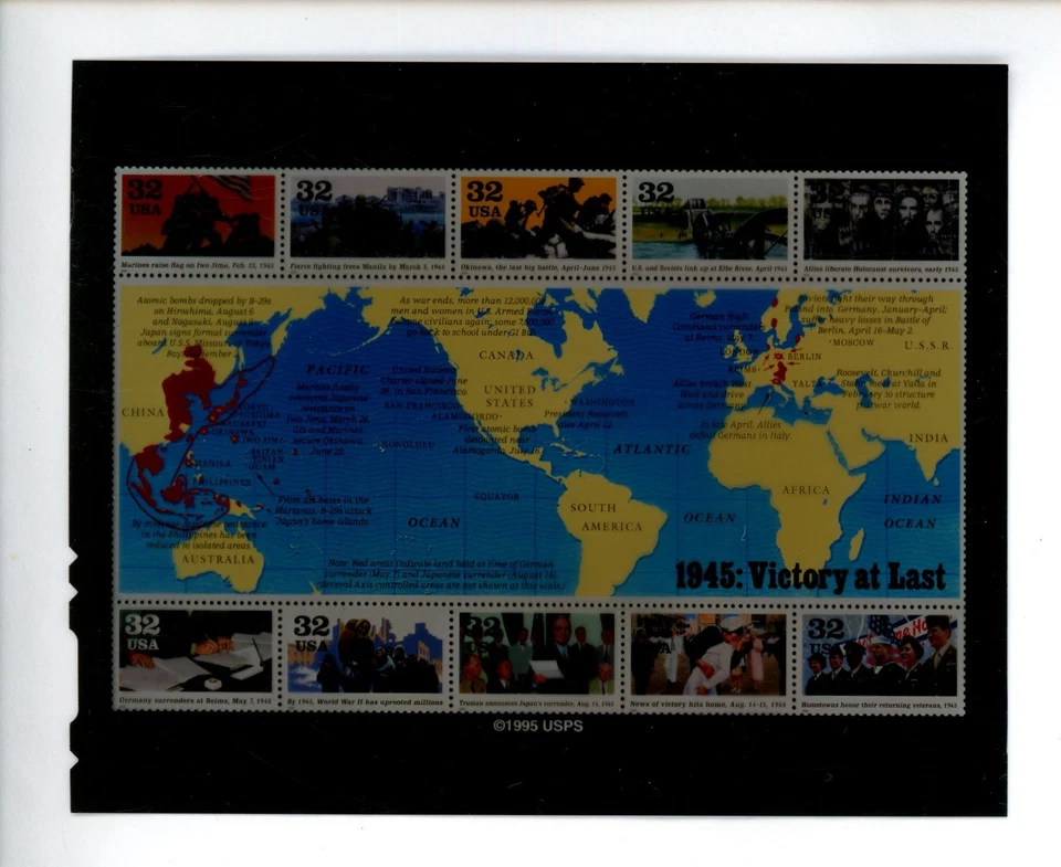 US Stamp FDC COLOR Publicity Photo Essay #2981 32c 1945 WW II Events S/S 10 1995 - Image 1 of 1