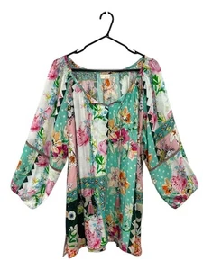 LULA SOUL Excellent Condition Women's Green Floral Top 2X with Neck Tie - Picture 1 of 4
