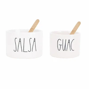 Rae Dunn Artisan Collection by Magenta Guac + Salsa Bowl Set w/2 Bamboo Spoons - Picture 1 of 10