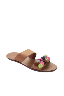 Sandalias Loeffler Randall Mujer Cuero Pompón Doble Correa Marrón Talla 7 Foto 1 de 4