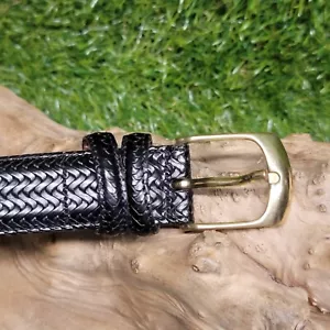 Vintage Crook Horn leather woven black belt handmade USA Mens Size 38" - Picture 1 of 21