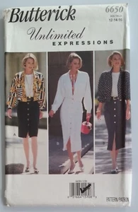 VINTAGE BUTTERICK #6650 MISSES SIZES 12-14-16 JACKET SKIRT AND TOP PATTERN - Picture 1 of 4