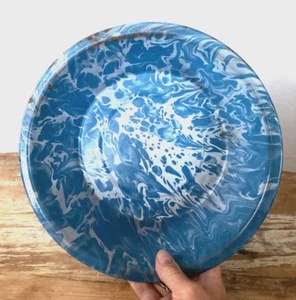 Antique vintage enamelware enameled swirl blue white basin bowl chippy farmhouse - Picture 1 of 8
