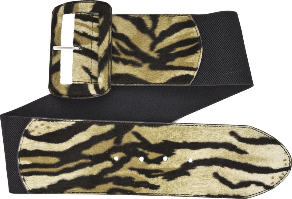 67056 Tiger Print on Black Wide Stretch Belt Sourpuss Rockabilly Small S Cute - Image 1 of 1