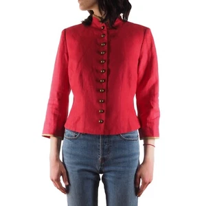 Giacca lino Lauren Ralph Lauren vintage donna rosso oro bordi bottoni taglia 6 - Foto 1 di 11