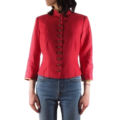 Lauren Ralph Lauren Vintage Women's Red Gold Trims Buttons Linen Jacket size 6 - Imagem 1 de 4