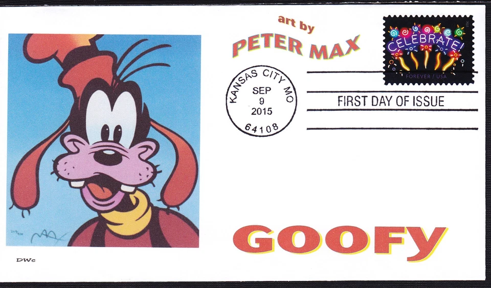 PETER MAX  GOOFY   DOG    FDC- DWc  CACHET - Image 1 of 1