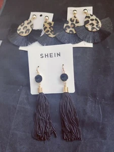 Juego de 3 aretes de gancho/perno amarillo borla negra con estampado animal Shein GT (13570) - Imagen 1 de 6