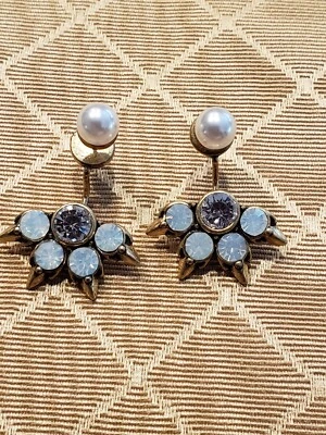 Stella & Dot耳环带夹克透明水晶和月光石如石头带珍珠 — 第 1/4 张图片