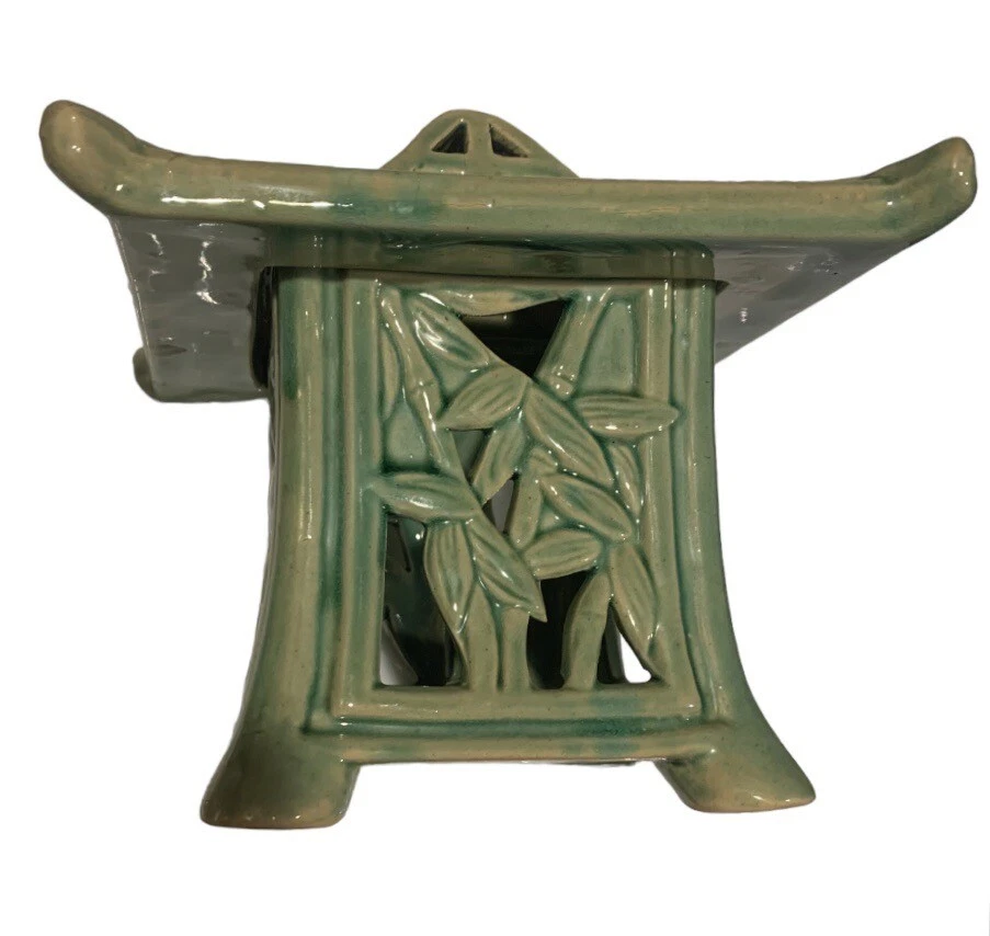 Linterna pagoda vintage Celadon verde esmaltada vela colgante o sentada luminaria Foto 1 de 4