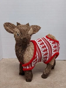 Sisal Reindeer Figure w Hand Made Peruvian Sweater Rustic Christmas Decor Straw - Picture 1 of 14