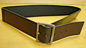 Womens L/XL Stretch Black Dress Belt Silver Ornate Buckle Poly Faux Leather Rbr - Picture 1 of 10