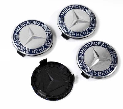 JUEGO DE 4 TAPACUBOS CENTRALES LLANTAS 75 MM AZUL Y PLATA MERCEDES BENZ AMG corona Foto 1 de 4