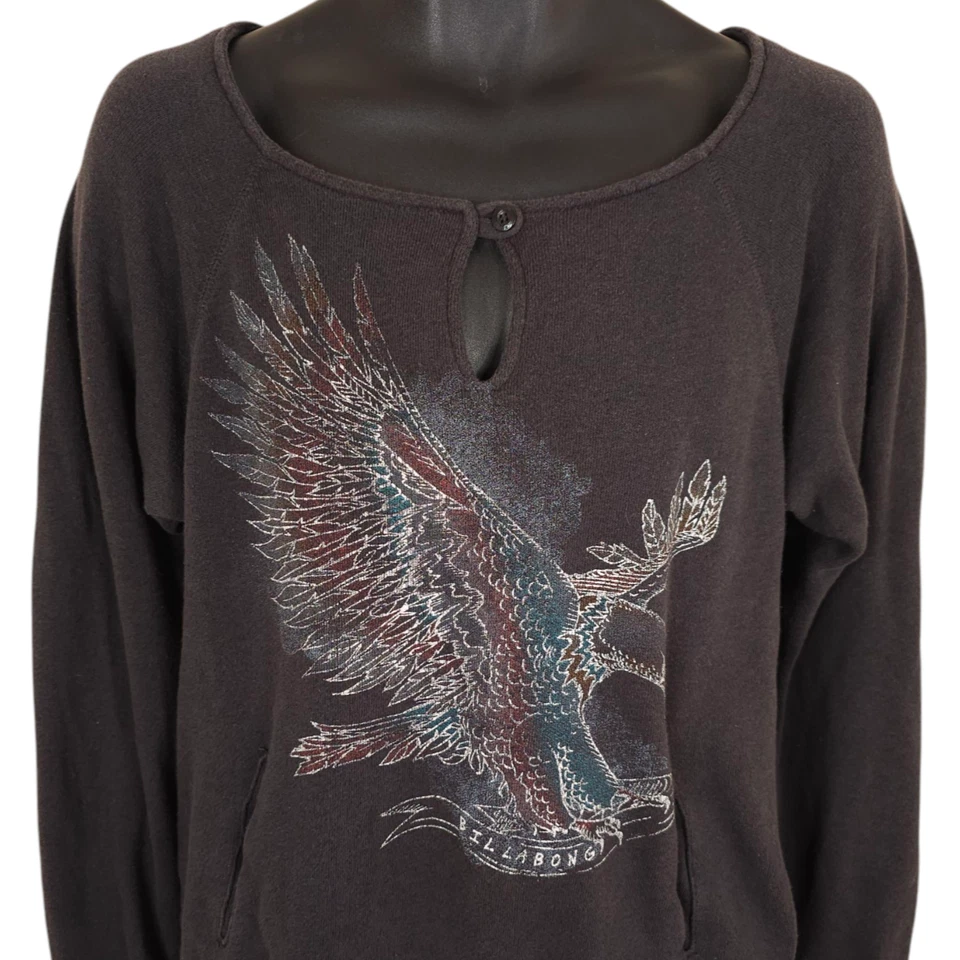 Billabong Sweatshirt Womens Size Large Gray Bald Eagle Hawk Designers Closet - Image 1 of 4