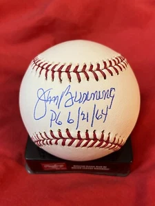JIM BUNNING AUTOGRAFIADO FIRMADO BÉISBOL DE LAS GRANDES LIGAS "PG 21/06/64" JUEGO PERFECTO - Imagen 1 de 3