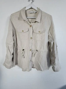 Liz Claiborne Women's Button Front Linen Long Sleeve Utility Jacket Cream Large - Picture 1 of 7