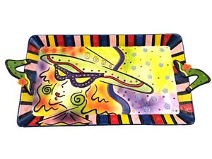 Bandeja de arte de cerámica para tocador estudio obras de diseño tocador pintado a mano moderno 19" - Imagen 1 de 16