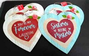 valentine Day Sign Wreath Sign Heart Shape Wooden Hanging Decoration Set of 4 - Picture 1 of 4