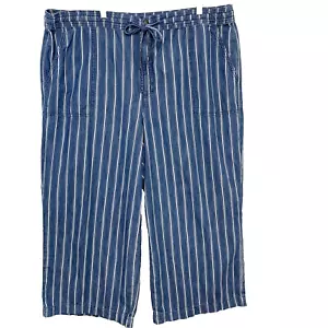 Pantalone American Eagle donna 22 gamba larga coulisse righe blu cotone tasche - Foto 1 di 12