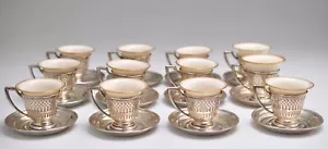 12 tazas y platillos Demitasse FP PLATA ESTERLINA con sello con forros Belleck -En muy buena condición - Imagen 1 de 11