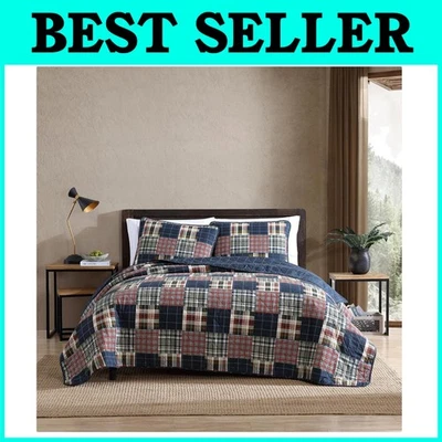 Juego de edredón reversible de algodón Queen - Madrona azul marino/rojo Foto 1 de 4