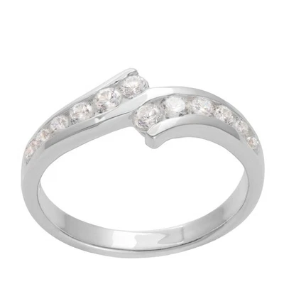 Silverly Anello Argento 925 Fascia Incrocio 12 Zirconi Cubici In Linea - Immagine 1 di 4