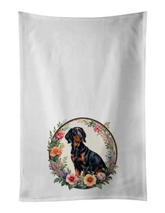 Gordon Setter and Flowers Kitchen Towel Set of 2 White Dish Towels Decorative - Picture 1 of 4