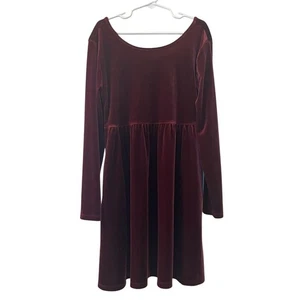 Old Navy Girls Red Velvet Fit & Flare Dress Long Sleeve L - Picture 1 of 4