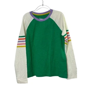 Mini Boden Green & White Slub Raglan Long Sleeve T-Shirt Girls 11-12 yrs New - Picture 1 of 5
