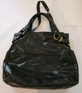 Latico USA Leather Crossbody Handbag Women's Lg 14"H 16"W Black Geometric Liner - Picture 1 of 13