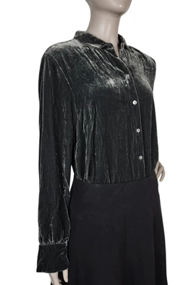 Blusa vintage años 90 J. Jill gris terciopelo aplastado seda rayón abotonada talla pequeña Foto 1 de 4