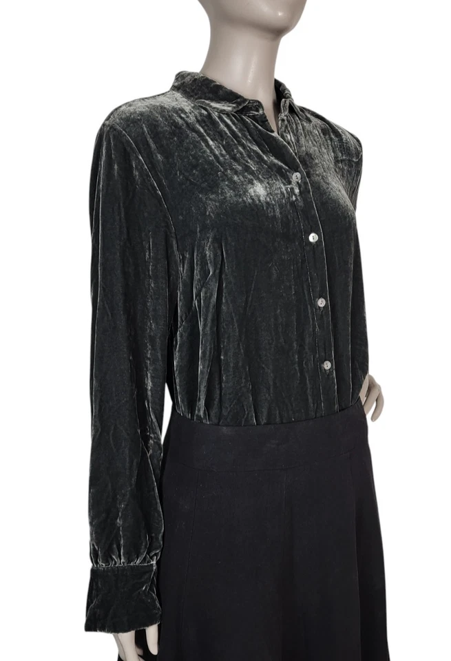 Blusa vintage años 90 J. Jill gris terciopelo aplastado seda rayón abotonada talla pequeña Foto 1 de 4