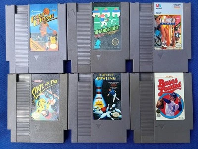 Nintendo Entertainment System NES Lote de 6 Juegos ~ Fútbol Baloncesto Monopatín Surf Foto 1 de 3