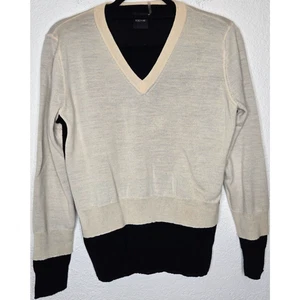 Maglione donna vintage Rolo & Ale a strati piccolo panna nero lana minimalista anni 90 - Foto 1 di 11