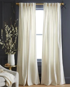 Quince Cotton Velvet Light Filtering Ivory Curtains, 48" x 96" 2- Panels (F77) - Picture 1 of 12