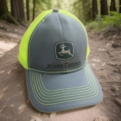 Gorra de malla John Deere Trucker Snapback gris neón verde DEERE para tractor Foto 1 de 2