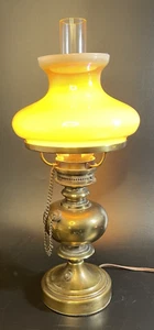 Vtg Thomas Brass Oil Lamp Electric Light Iridescent Orange Milk Glass Shade - Picture 1 of 18