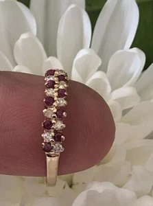 14KT YELLOW GOLD PYRAMID RING WITH REAL DIAMONDS AND GENUINE RUBY SIZE 7 - Picture 1 of 20