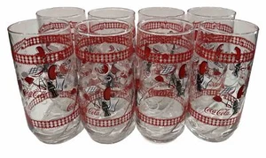 Vintage Libbey Coca-Cola Coke Glasses Tumblers BBQ Picnic Summer Red Gingham (P) - Picture 1 of 5