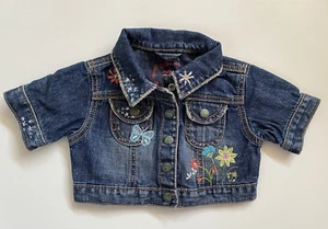 Baby Gap Denim Jeans kurz geschnittene Jacke bestickt Blumen Mädchen Größe 3 neu mit Etikett - Bild 1 von 3