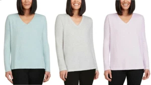 Matty M Ladies' Cozy V-Neck Top Super Soft Sweater Pullover Blue Grey Purple - Picture 1 of 12