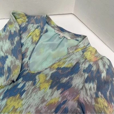 Vestido Annie Griffin seda aquarela gola V XS bainha alta baixa forrado multicolorido - Imagem 1 de 4