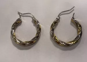 925 Sterling Silver Two Tone Hoop Earrings Beautiful!!!!! - Picture 1 of 5