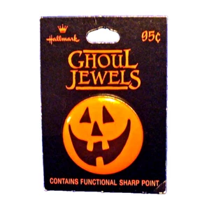 Hallmark BUTTON PIN Halloween Vtg PUMPKIN SMILEY Face JOL 1988 NEW 95R 1.5' MINI - Picture 1 of 4