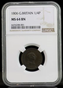 1806 Great Britain 1/4 P Farthing NGC MS 64 BN - Picture 1 of 4