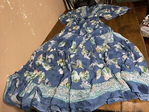 Zury Women’s Maxi Dress Blue Floral V-Neck Kimono Sleeve One Size